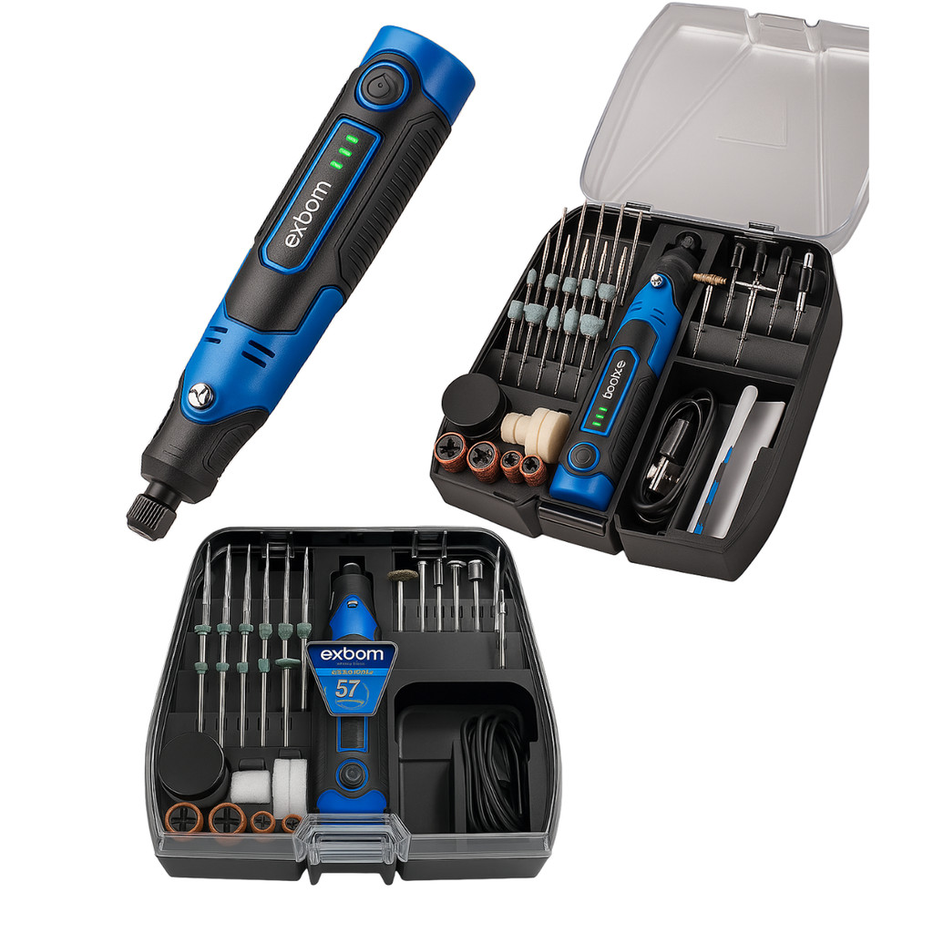Mini Retifica Profissional sem fio 57 Peças Exbom + Potente | Shopee Brasil