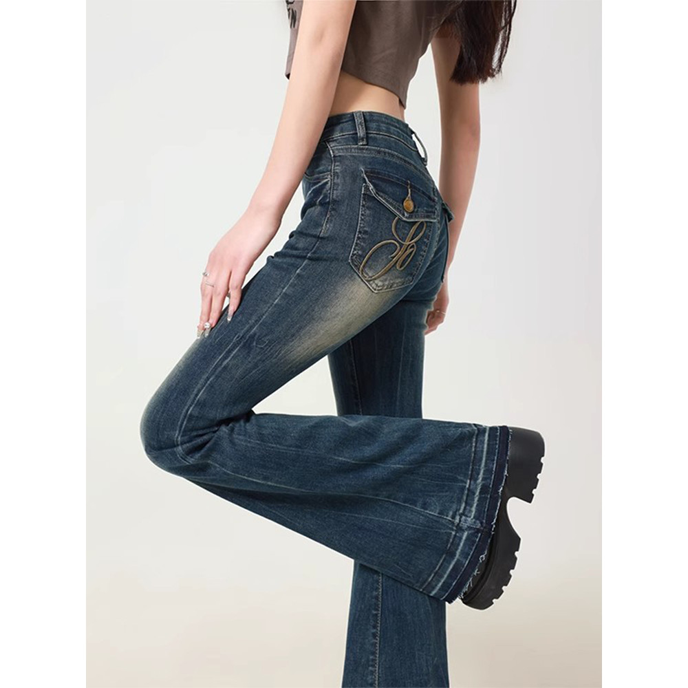 Calça Jeans Feminina Azul Y2k Flare Baggy Harajuku Streetwear