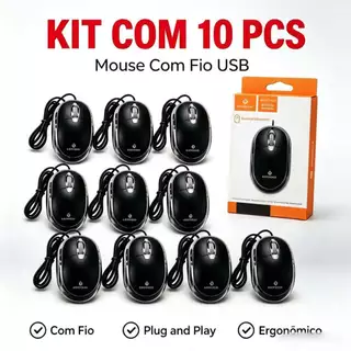 Kit 10 Mouse Óptico com Fio USB LED LEY-28 Plug and Play para Escritório e Jogos