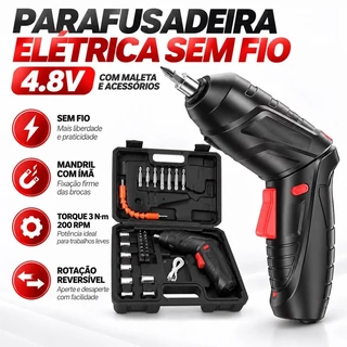 Kit Parafusadeira Elétrica/Furadeira 48 Peças À Bateria Sem Fio Carregador Usb Portátil Leve RBG