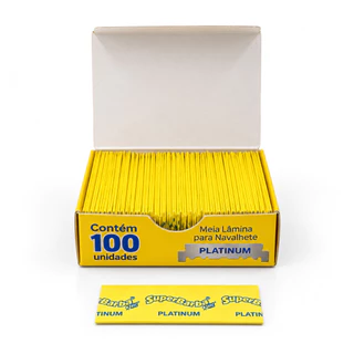 Lâmina de Barbear Profissional Super Barba Platinum Inox Caixa com 100 Meias Lâminas para Barbeiro