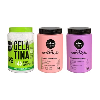 Kit com 2 Máscaras SOS Hidratação + Gelatina #todecacho Salon Line em Oferta na Shopee