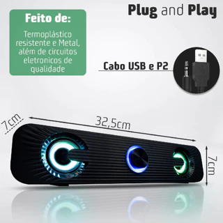 Caixa De Som Computador Notebook Knup RO829 6W LED RGB Plug Play