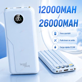 Carregador Portátil Compacto 12.000 e 26.000mAh 22,5W PD Carregamento Rápido Tela Circular 4 Cabos Universal