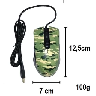 Mouse Gamer 7 Botões 7200 dpi LED RGB Camuflado com Cabo Trançado USB 95g Formato Ergonomico