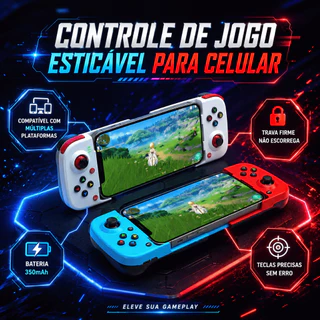 Controle Gamepad Bluetooth 5.0 para Celular Android iOS Extensível com Bateria 350mAh