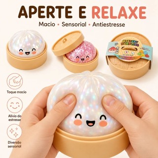 Squishy Bolinho Baozi Glitter Caixa Misteriosa Brinquedo Antiestresse Sensorial Kawaii