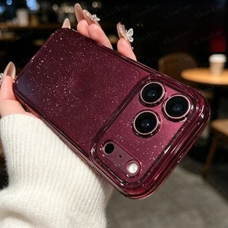 Capa Transparente Com Glitter De Tela Cheia Compatível IPhone 18 17 16 15 14 13 Pro Max Air Plus À Prova De Choque Vinho