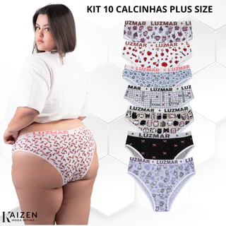 Kit 10 Calcinhas Femininas Plus Size Estampadas em Algodão Premium – Tamanhos G1 G2 G3 G4(G4)