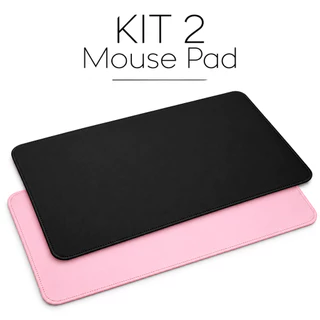 Kit 2 Mouse Pad Grande Preto e Rosa Bebê 70x30 cm Couro Sintético Feltro Costurado