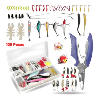 Kit 108 Iscas Artificiais Para Pesca Com Spinners E Acessórios Para Robalo E Tararira