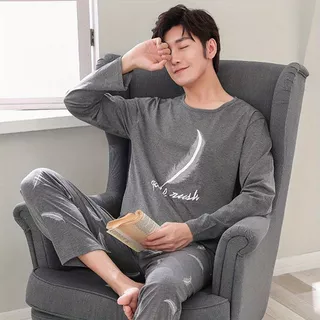 Pijamas masculinos primavera outono verão manga comprida Plus Size pijamas finos terno de casa masculino20251021 em Oferta na Shopee
