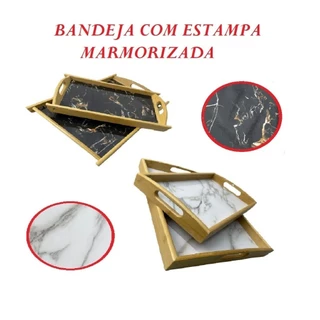 Bandeja Com Estampa Marmorizada Preto 28x44,5Cm Ou 21x38Cm E Branca 21x33Cm Decorativa E Elegante Para Servir em Oferta na Shopee
