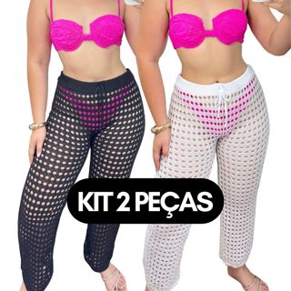 KIT 2 CALÇAS SAÍDA DE PRAIA Pantalona Tricot Feminina Moda Verão Crochê