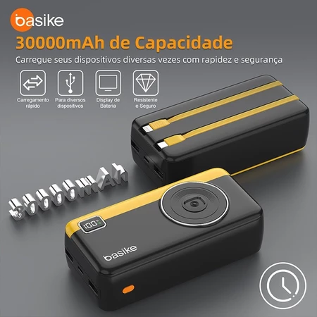 Basike Carregador Portátil Power Bank 30000mah 22.5W PD carregamento ultrarrápido com adaptador iPhone POW177