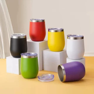 Copo Cuia Ovo 350ml Inox com Tampa Fosco para Café, Cerveja e Bebidas