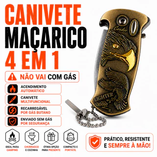 Canivete Maçarico Multifuncional 4 em 1 Isqueiro Abridor Chaveiro Camping Sobrevivência Recarregável