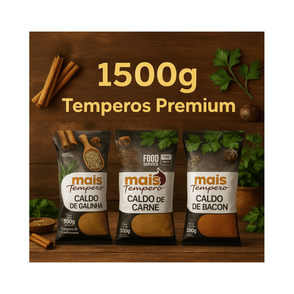 Kit Caldo 1500g em Pó 3 Sabores - Galinha, Carne e Bacon (3x 500g) - O ...