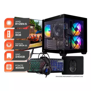 PC Gamer Forge, AMD RYZEN 5 3400G, Radeon Vega 11, 8GB DDR4, SSD 240GB, Completo com Monitor 21 e Periféricos