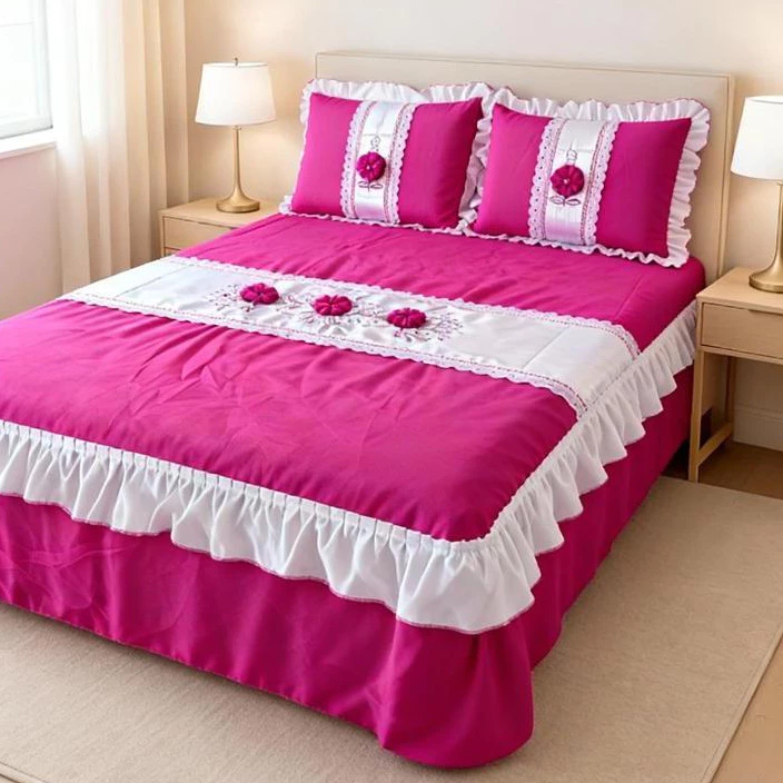 Colcha Casal Box Bordada Acolchoada de Fuxico 2,40m x 2,50m. Cores Variadas