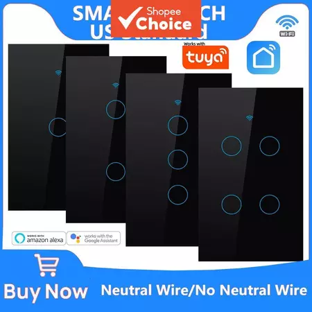 Interruptor Inteligente WiFi De Parede 2026 Nenhum Fio Neutro Necessário Sensor Toque RF433 Controle Sem Para Tuya Eua
