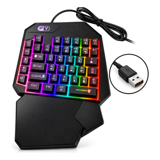 Teclado e Gamer Luminoso Ergonômico Teclado de Uma Mão Para Celular One Hand Semi-mecânico Rgb Usb RGB