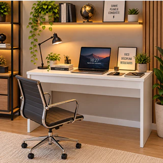Mesa Escrivaninha Multiuso Branca Quarto - (Não Acompanha Led)