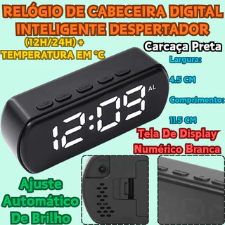 Relógio De Cabeceira Digital Inteligente Tela LED Despertador 11.5x4.5cm Número Branco​ ​Porta USB em Oferta na Shopee