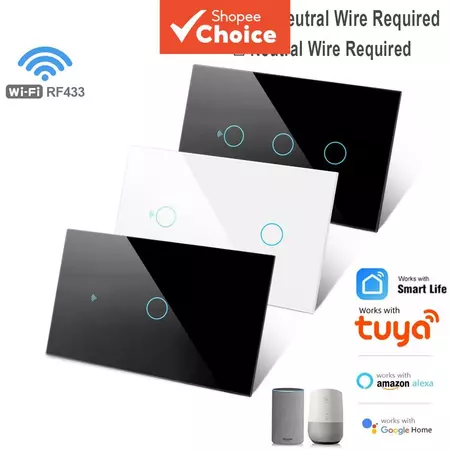AXUS funciona com interruptor de luz inteligente WiFi Tuya interruptor de parede por toque sem necessidade de fio