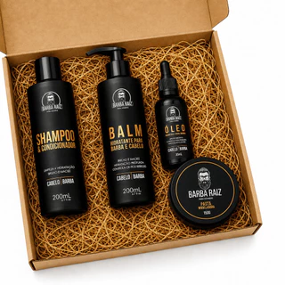 Kit para barba/cabelo - Shampoo + Condicionador, Balm, Pasta Cera Modeladora, Óleo - Barba Raiz