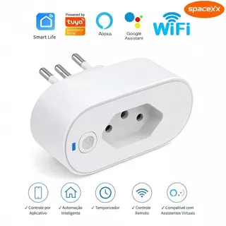 Tomada Inteligente Wi-Fi – Compatível com Tuya, 16A, Alexa e Google Home – Controle via App-Spacexx
