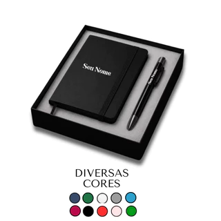 Kit 2 Peças Caderneta Bloco Agendinha Personalizado + Caneta Esfereográfica Brinde Presente Lembrança Clientes