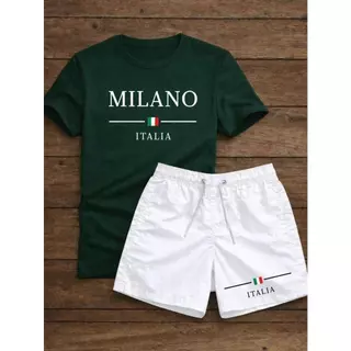 Conjunto Masculino Camiseta Milano Italia Short Tactel Casual Streetwear Verão Premium