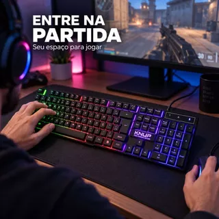 Teclado Gamer Rgb KNUP-2043 Anti Ghosting Iluminação Led QWERTY ABNT2 PC Android Games Para Jogar Estudar Trabalhar
