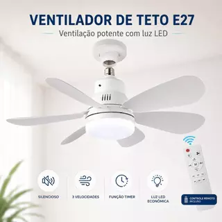 Ventilador De Teto Com Luz LED 6 Hélices 42cm 60W Bivolt Com Controle Remoto 3 Tipos De Luz Para Quarto Sala Casa