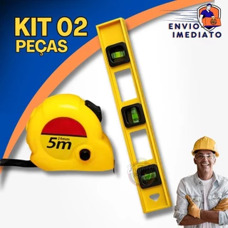 Kit Trena 5 Metros + Nível de Mão 3 bolhas Números Grandes Trena Métrica Com Freio Manual