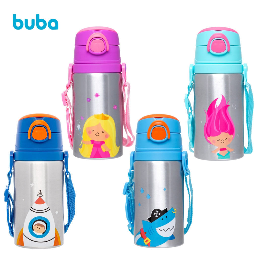 Garrafa Alumínio Infantil Buba 450ml Canudo Retrátil | Escolar Verão ...