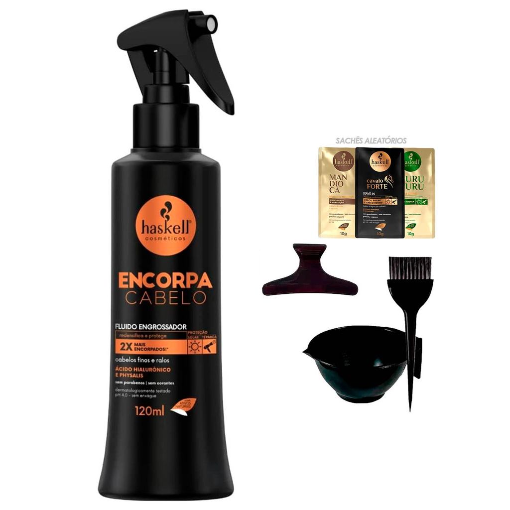 Fluido Engrossar Fios e Cabelo Haskell 120ml + Cumbuca/Presilha/Sachês ...