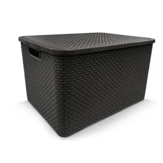 Caixa Organizadora Multiuso De Rattan Com Tampa Preto 40Litros Combo Com Tampa em Oferta na Shopee