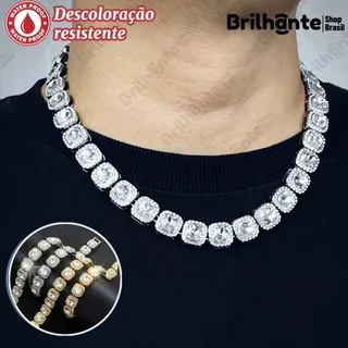 Colar De AçúCar De Rocha Incrustado Com Corrente De Gelo De ZircôNia Hip-Hop Incrustada Com Colar Quadrado ZircôNia-BS