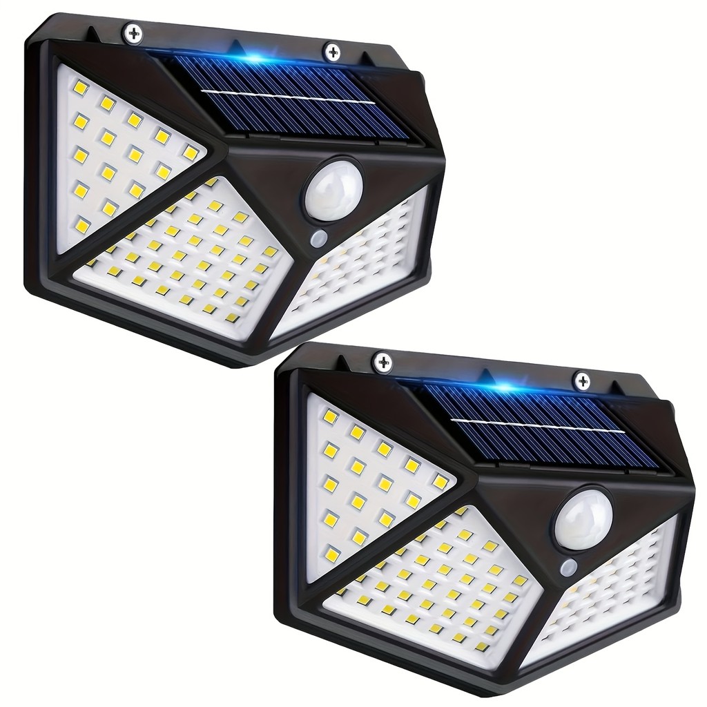 1/2/4 PCS Luminária Parede Solar  100 Leds Com Sensor de Movimento Jardim Externa Prova D'água Casa