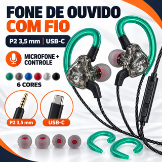 Fone De Ouvido ONEX USB-C Tipo-C Com Fio Intra-Auricular Gamer, Microfone, Controle E Gancho