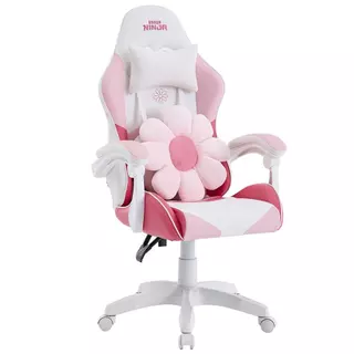 Cadeira Gamer Ninja Hana, Reclinável, Branca e Rosa, GN-CH-HNR0DPWL