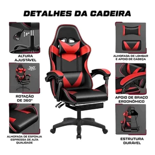 Cadeira Gamer Ergonômica Profissional Reclinável com Apoio para Pés e Altura Ajustável para Escritório e Casa