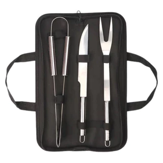 Kit Churrasco 3 Peças Maleta Profissional Churrasqueira Faca—BM