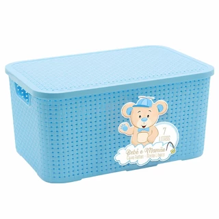 Caixa Infantil De Armazenamento Azul Menino Ursinho Com Tampa 7 L Para Itens Do Bebê em Oferta na Shopee