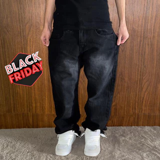 Calça Balão Premium Preta Edição Limitada Baggy Streetwear, Larga 100% Jeans de Rua – Do 36 ao 48