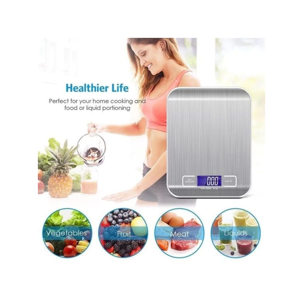 Balança de Cozinha Digital 10kg em Inox Alta Precisão 1g Dieta Fit com Tara LCD Pilhas Inclusas Envio Imediato - Imagem 3