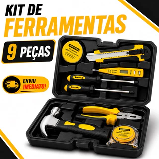Kit Ferramentas Resistente 9 Peças Completo com Maleta – Martelo Alicate Chaves Uso Profissional