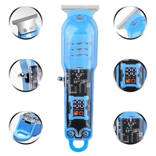 Barbeador Elétrico Sem Fio com Tela LCD Máquina de Cortar Cabelo Profissional (Design Transparente)
